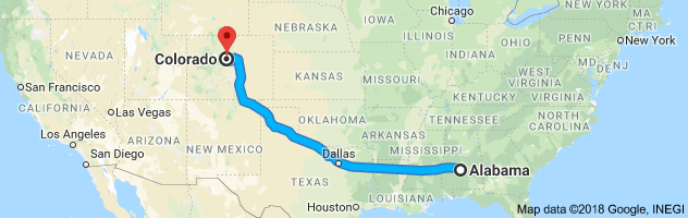 Alabama to Colorado Auto Transport Route