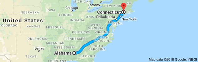 Alabama to Connecticut Auto Transport Route