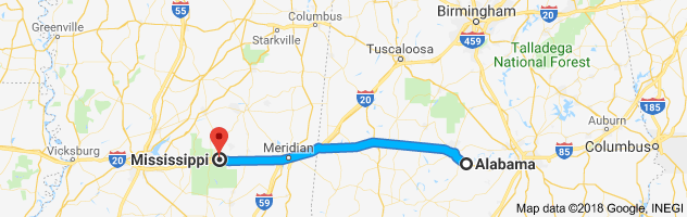 Alabama to Mississippi Auto Transport Route