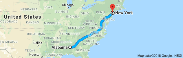Alabama to New York Auto Transport Route