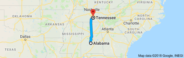 Alabama to Tennessee Auto Transport Route