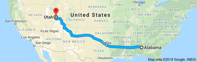 Alabama to Utah Auto Transport Route
