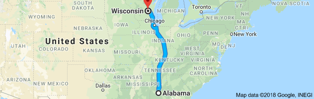 Alabama to Alabama Auto Transport Route