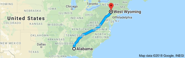 Alabama to Wyoming Auto Transport Route