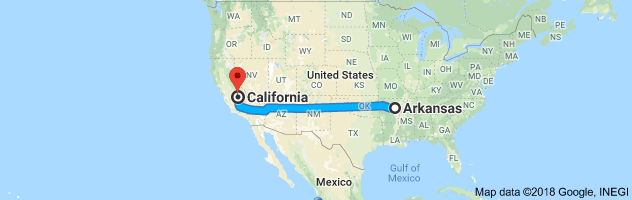 Arkansas to Califormia Auto Transport Route