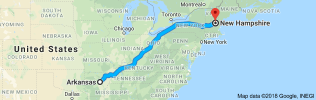Arkansas to New Hampshire Auto Transport Route