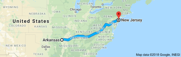 Arkansas to New Jersey Auto Transport Route