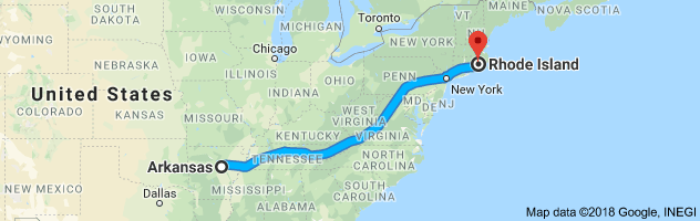 Arkansas to Rhode Island Auto Transport Route