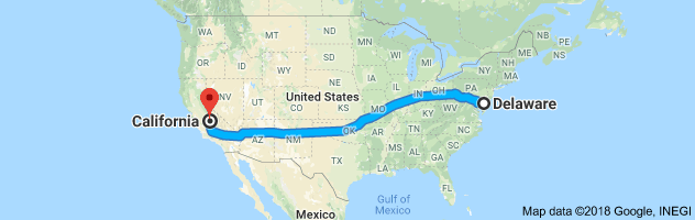 Delaware to California Auto Transport Route