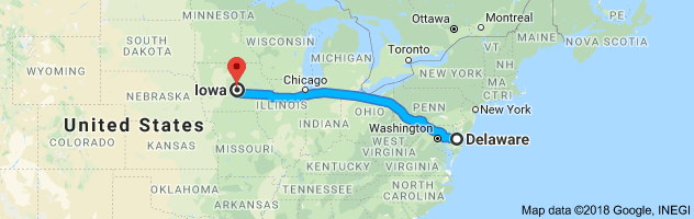 Delaware to Iowa Auto Transport Route