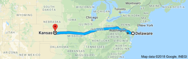 Delaware to Kansas Auto Transport Route