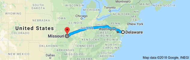 Delaware to Missouri Auto Transport Route