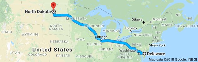 Delaware to North Dakota Auto Transport Route