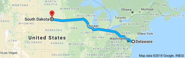 Delaware to South Dakota Auto Transport Route