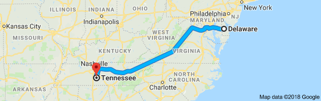 Delaware to Tennessee Auto Transport Route