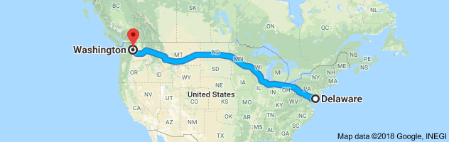 Delaware to Washington Auto Transport Route