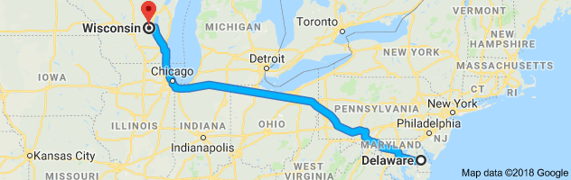 Delaware to Wisconsin Auto Transport Route