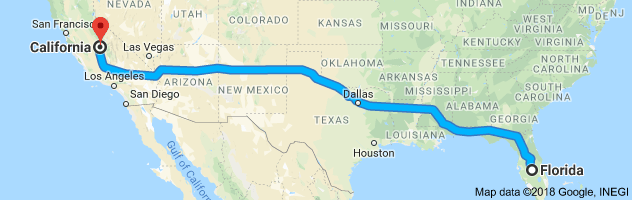Florida to California Auto Transport Route