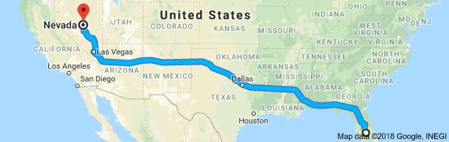 Florida to Nevada Auto Transport Route