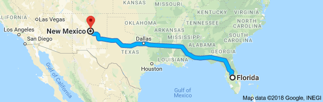 Florida to New Mexico Auto Transport Route