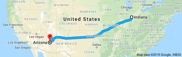 Indiana to Arizona Auto Transport Route