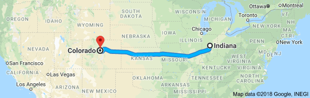 Indiana to Colorado Auto Transport Route