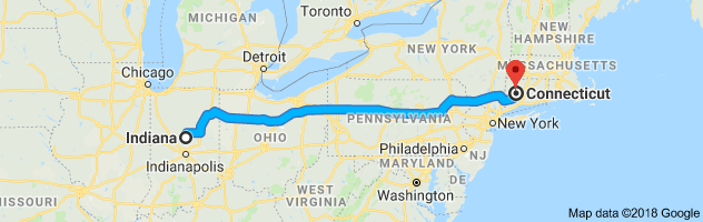Indiana to Connecticut Auto Transport Route