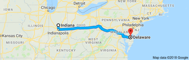 Indiana to Delaware Auto Transport Route