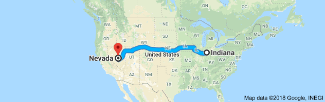 Indiana to Nevada Auto Transport Route