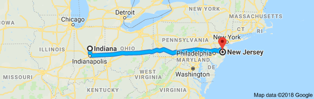 Indiana to New Jersey Auto Transport Route