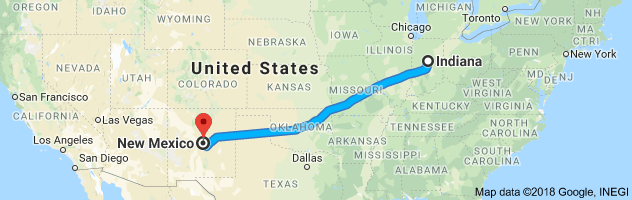 Indiana to New Mexico Auto Transport Route