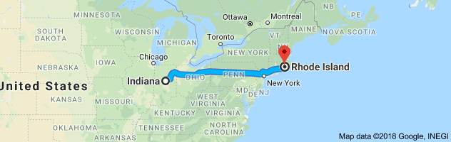 Indiana to Rhode Island Auto Transport Route