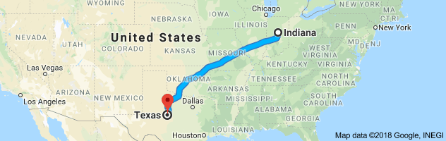 Indiana to Texas Auto Transport Route