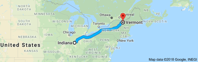 Indiana to Vermont Auto Transport Route