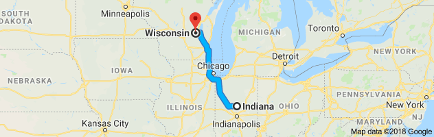 Indiana to Wisconsin Auto Transport Route