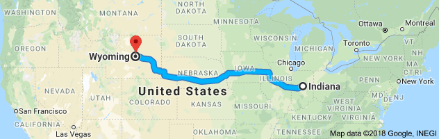 Indiana to Wyoming Auto Transport Route