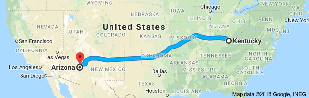 Kentucky to Arizona Auto Transport Route