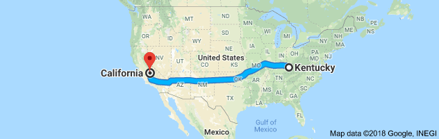 Kentucky to Califormia Auto Transport Route