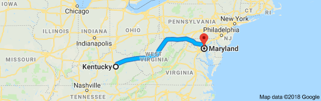 Kentucky to Maryland Auto Transport Route