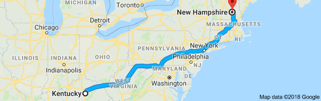 Kentucky to New Hampshire Auto Transport Route