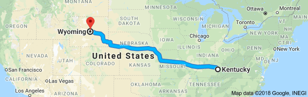 Kentucky to Wyoming Auto Transport Route