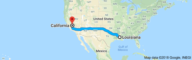 Louisiana to Califormia Auto Transport Route