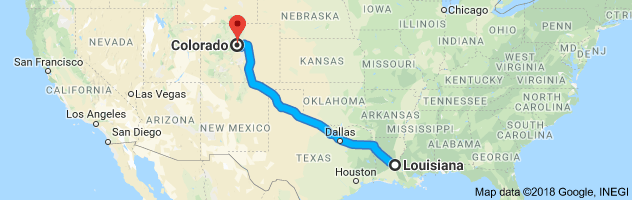 Louisiana to Colorado Auto Transport Route