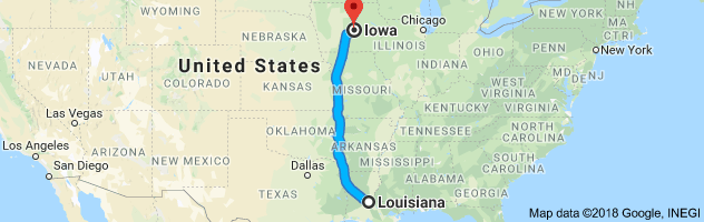 Louisiana to Iowa Auto Transport Route