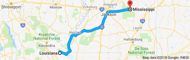 Louisiana to Mississippi Auto Transport Route
