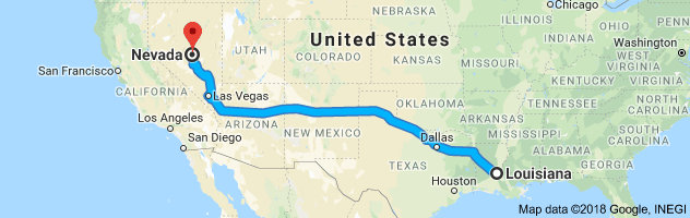 Louisiana to Nevada Auto Transport Route