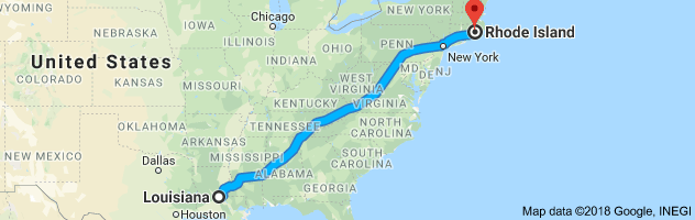 Louisiana to Rhode Island Auto Transport Route