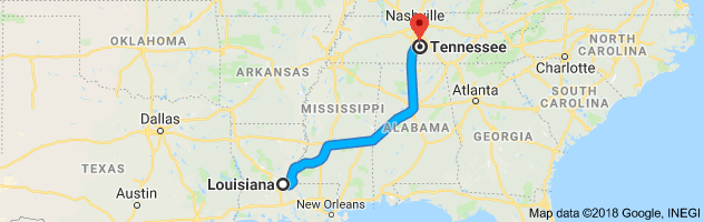 Louisiana to Tennessee Auto Transport Route