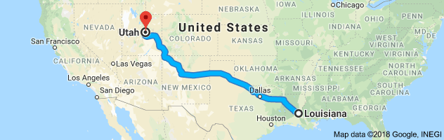 Louisiana to Utah Auto Transport Route