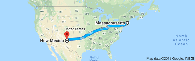 Massachusetts to New Mexico Auto Transport Route